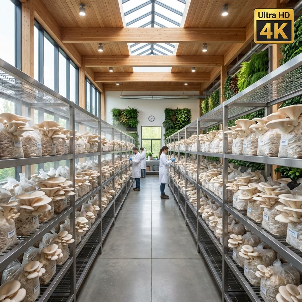 Agronex Naturals organic oyster mushroom cultivation facility in Gujarat - Premium fresh mushroom farm